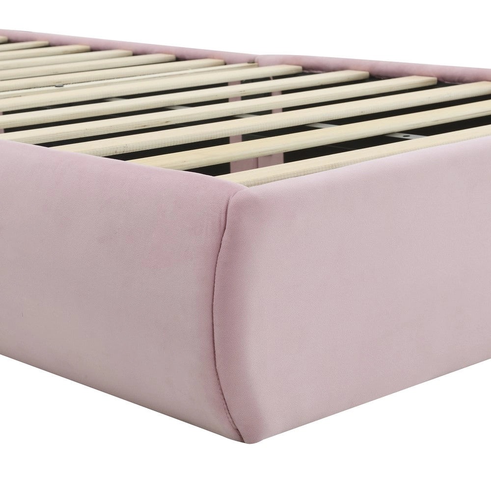 Letto Singolo Imbottito con Contenitore e LED ¨C MINIMAL ¨C Velluto Rosa 90x200