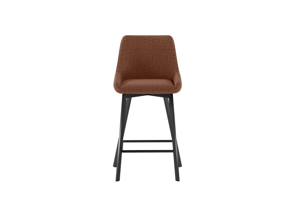 Sgabello da cucina Fox con seduta imbottita in tessuto ruggine e struttura in metallo nero, design moderno ed elegante - Fox