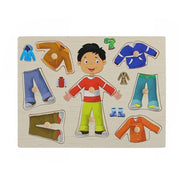 Trade Shop - Puzzle A Incastro Tema Bambino Con Vestiti Gioco Educativo Legno Bambini Con Pomelli 53758a -