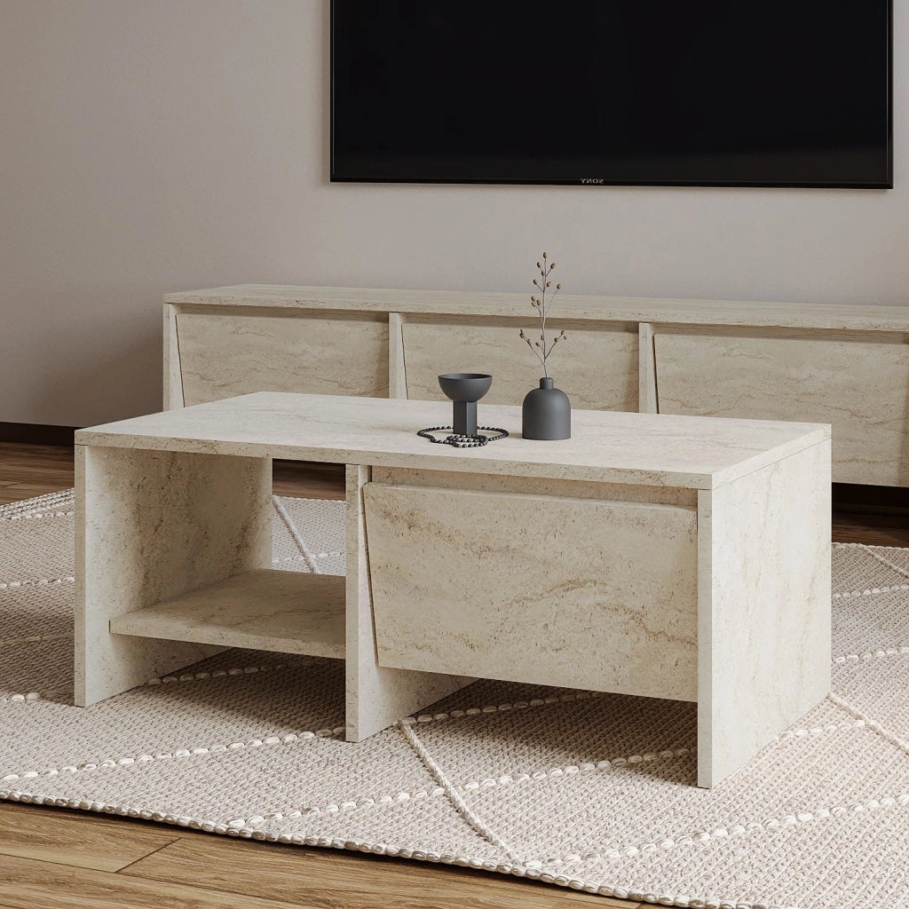 Tavolino in legno "Laris" - 90 x 45 x 35 cm - Travertino