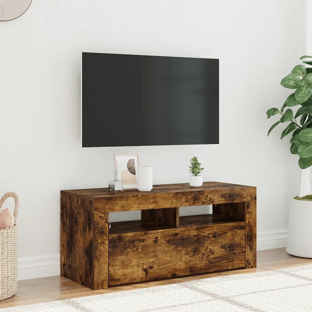Mobile Porta TV con Luci LED Rovere Fumo 90x35x40 cm cod mxl 23127