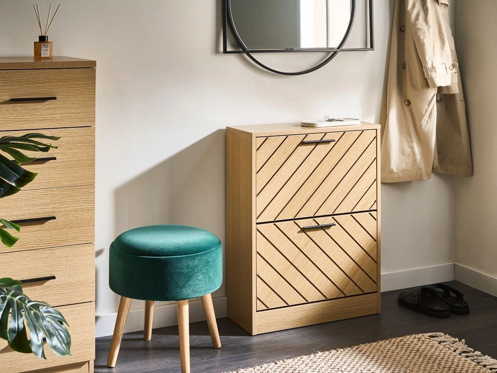 Scarpiera a 2 scomparti in legno MDF con finitura melaminica design scandinavo marrone chiaro