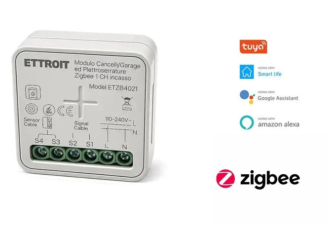 Modulo Smart Zigbee 1CH per Cancelli, Garage ed Elettroserrature da Incasso Compatibile Tuya Alexa Google