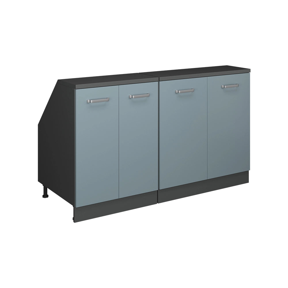 Set di mobili sottotetto Rion Grigio-blu/Antracite 140 cm Set di 2 carcasse armadio profondità 60 cm Vicco
