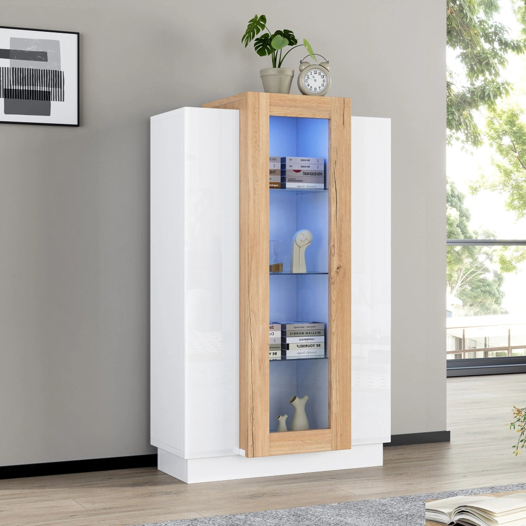 Vetrina con 3 ante e LED in pannello truciolare e acrilico bianco effetto legno 74 × 40 × 120 cm