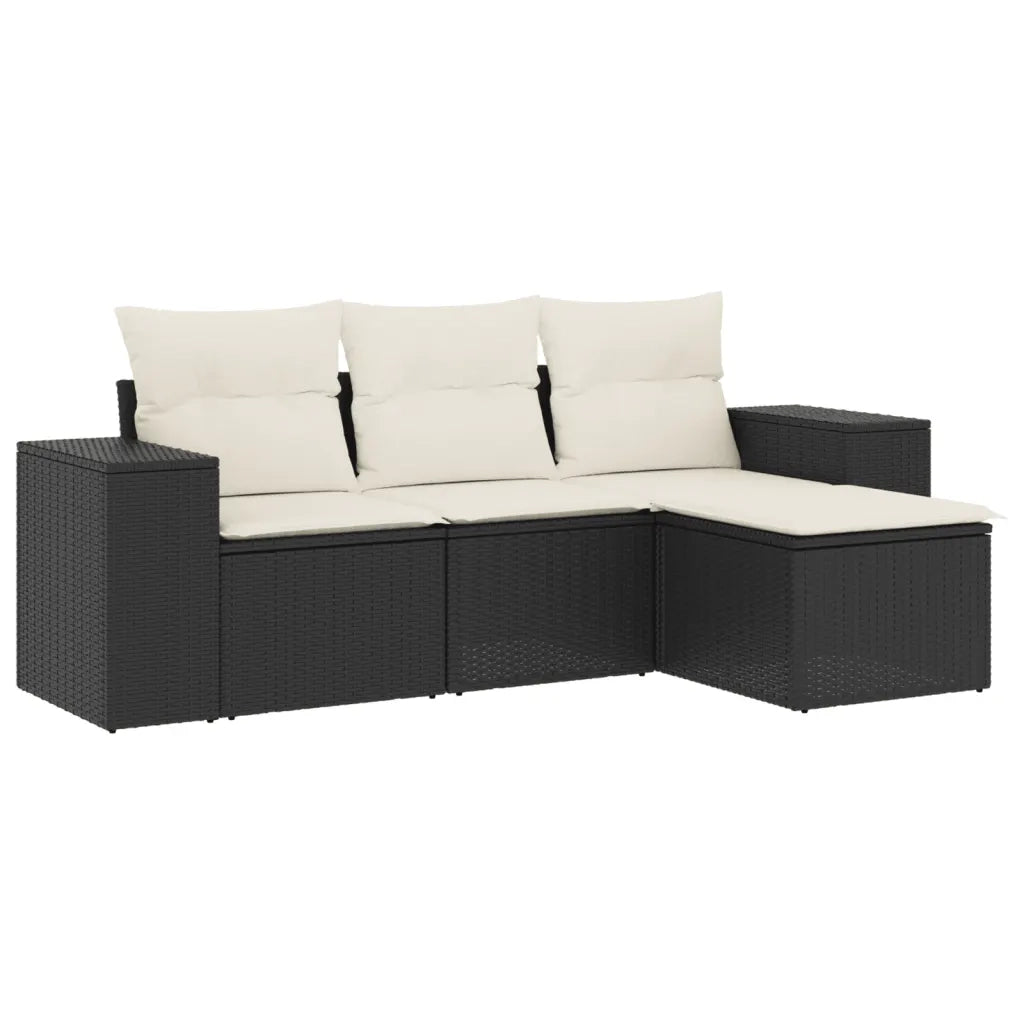 Salotto da Giardino-Set Divani da Giardino 4 pz con Cuscini Nero in Polyrattan 537601