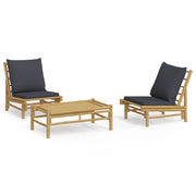 Set Salotto da Giardino 3pz | Set di Mobili da Esterno con Cuscini Grigio Scuro Bamb¨´