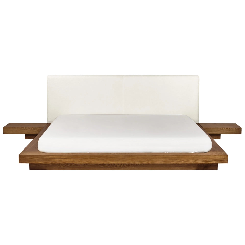 Letto stile Giapponese moderno 180 x 200 cm Comodini Laterali Testiera Boucle Legno chiaro