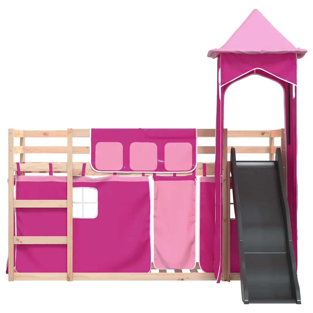 vidaXL Letto a Castello con Scivolo e Tende Rosa 90x190 cm