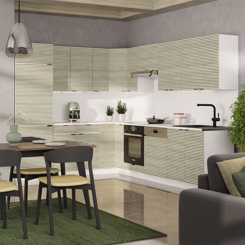 Cucina angolare completa Fame-Line Pannello in quercia/Bianco 287 x 60 cm, PL Marmo Vicco