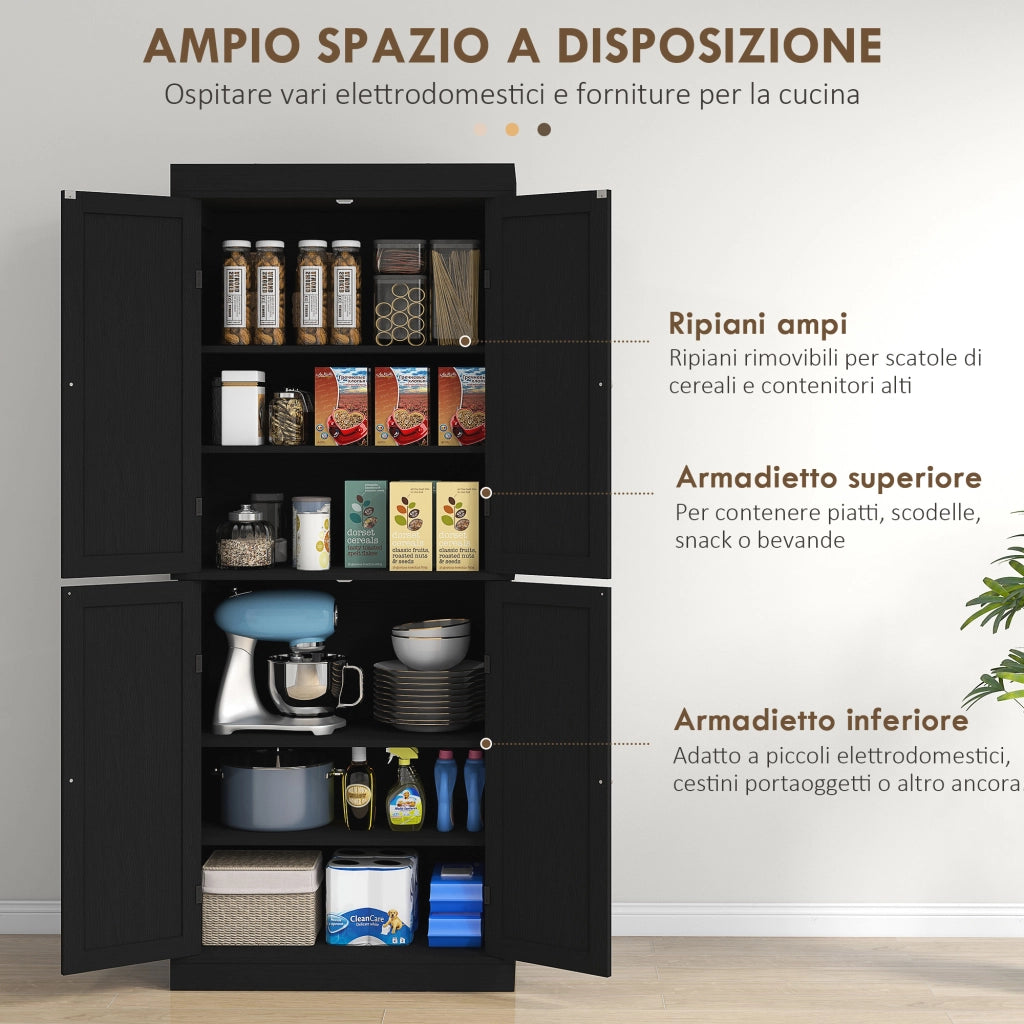 Mobile Cucina Alto con Ripiani Regolabili e Ante in Legno ¨C Zephmum ¨C 76x40.5x184 cm, Nero