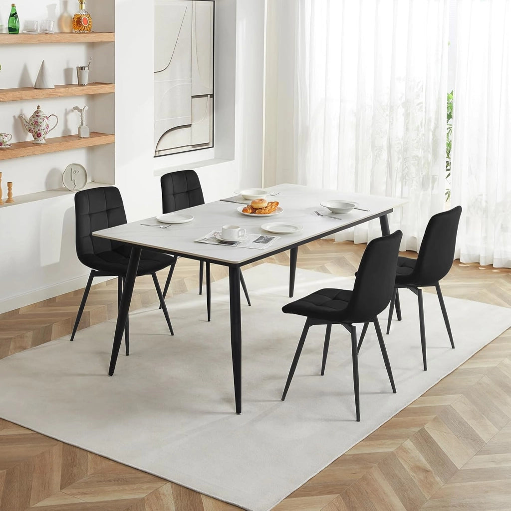 4x Sedie da Pranzo Girevoli, Sedie da Cucina in Velluto con Schienale e Gambe in Metallo, Stile Moderno, per Cucina, Sala da Pranzo, Camera da Letto e Soggiorno, Nero