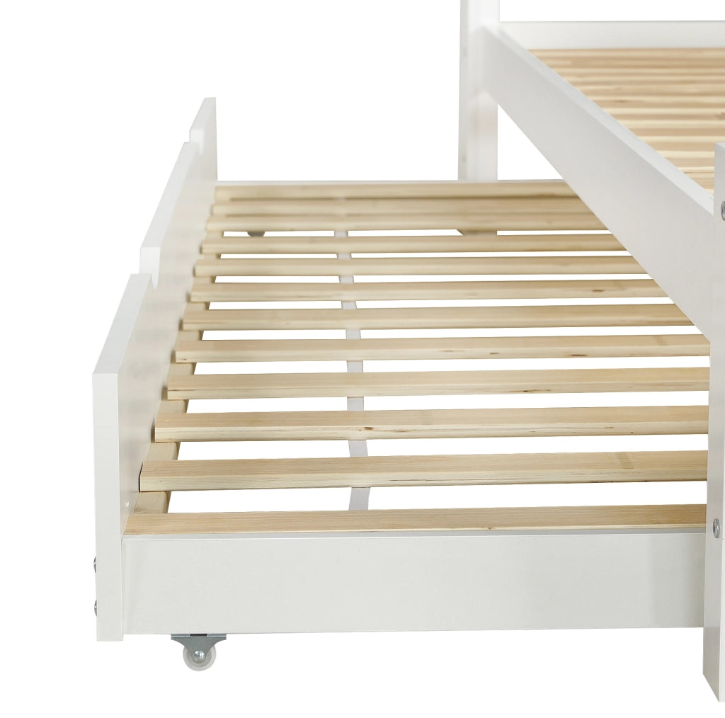 Letto multifunzione bianco con letto estraibile, LED e presa integrata