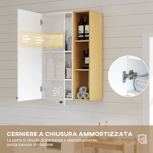 Armadietto Bagno a Parete 59,5x30x90 cm con Ripiani Regolabili e 3 Mensole Aperte Bianco e Legno
