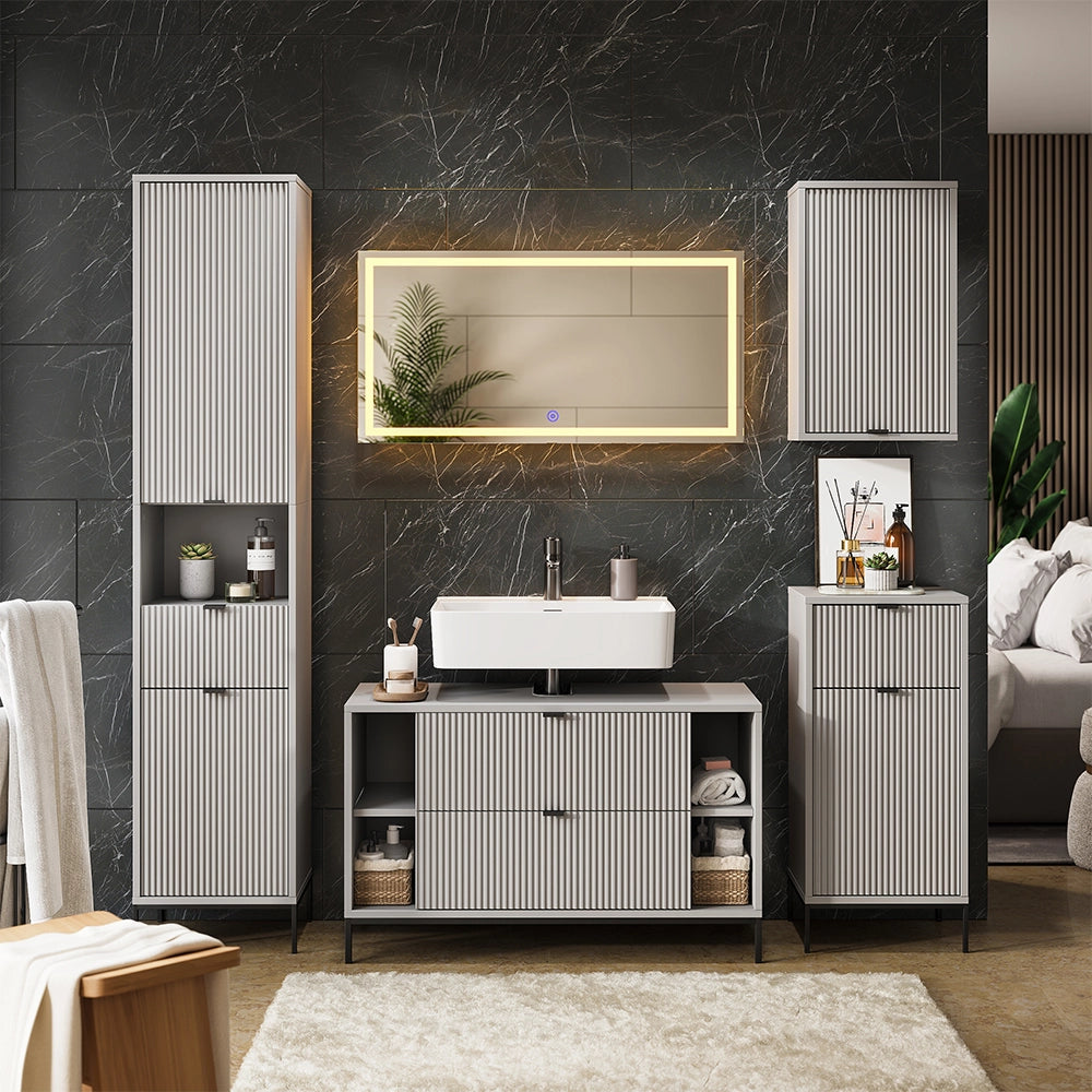 Vicco Mobile sottolavabo per bagno Grigio 100 x 63 cm Con 2 cassetti estraibili