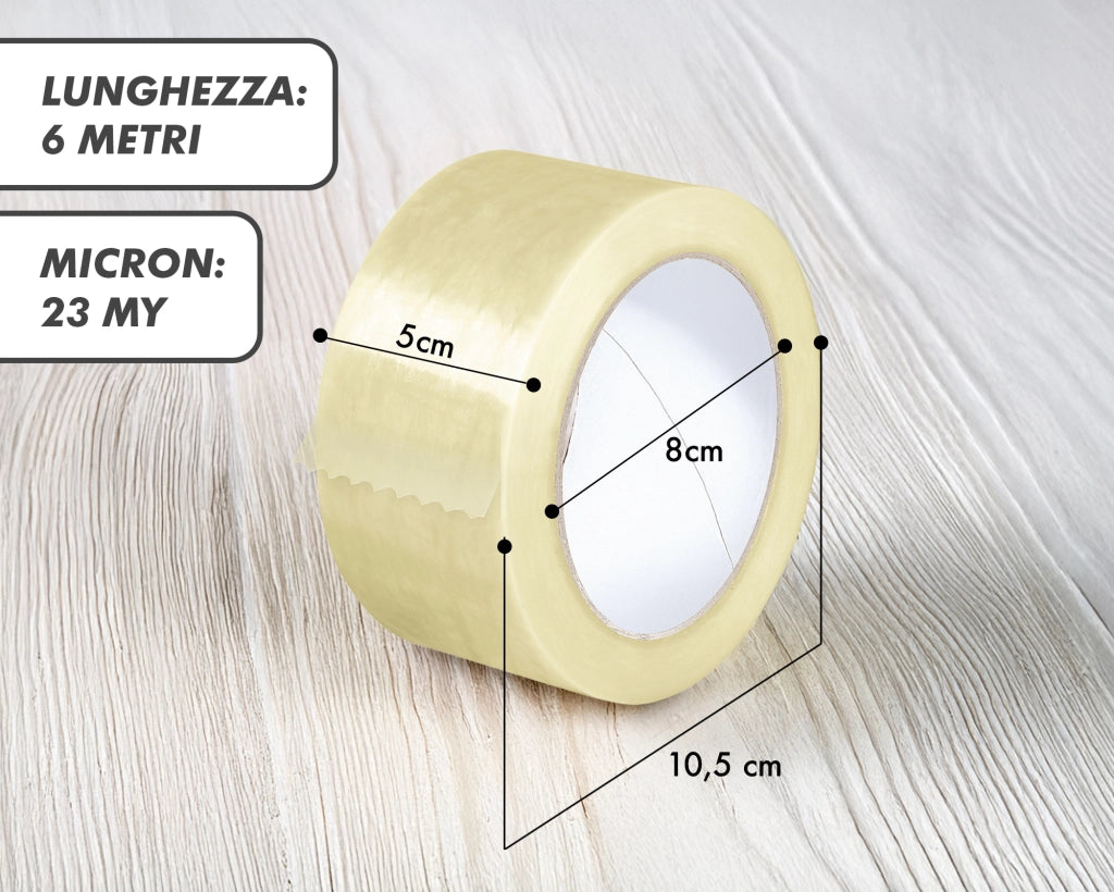 Nastro Adesivo Da Imballaggio Pacchi 50mm x 66 Metri Acrilico Resistente All'Acqua Silenzioso Sigilla Spedizioni Protezione Per Trasloco Prodotto Italiano Trasparente - 24 Rotoli