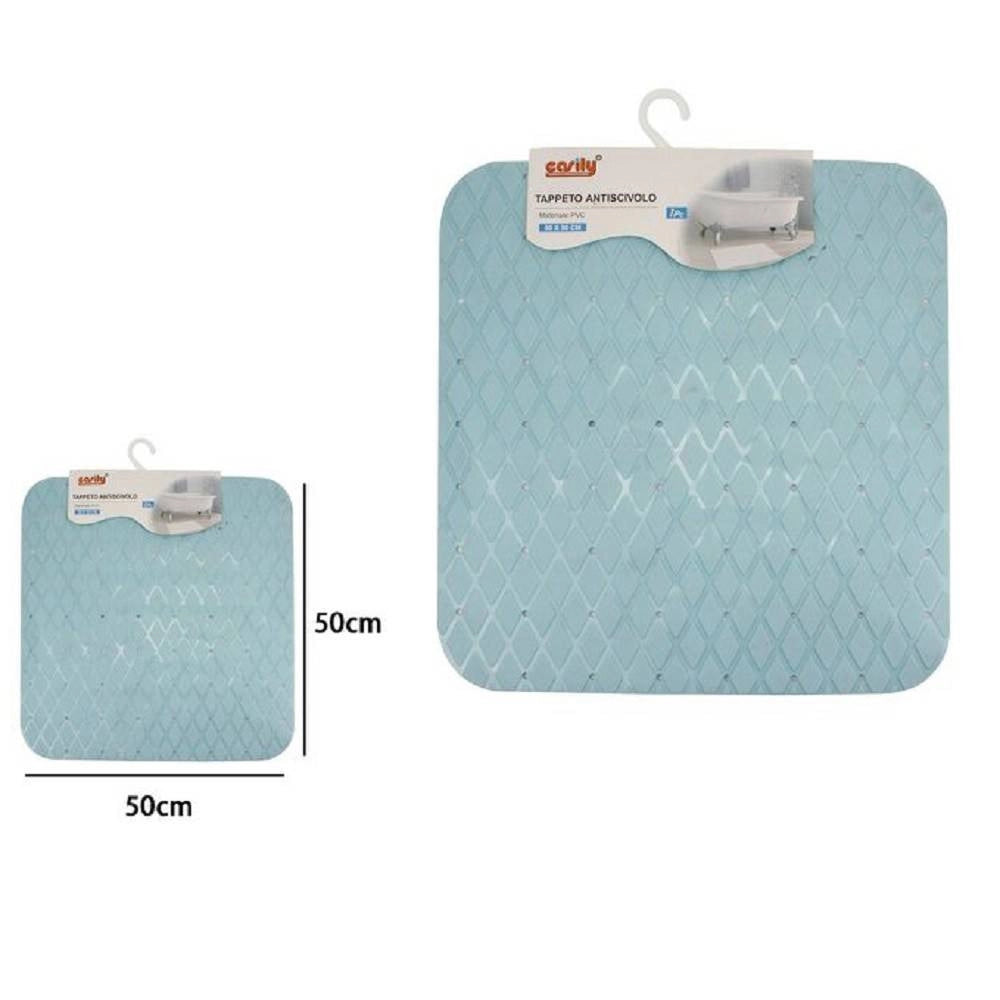Trade Shop - Tappeto Tappetino In Pvc Antiscivolo Per Vasca Bagno Doccia 50x50cm 79730 Azzurro -