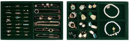 Organizzatore di accessori con 2 cassetti, Organizzatore di accessori staccabile, Spazio di conservazione per orecchini e anelli – Verde