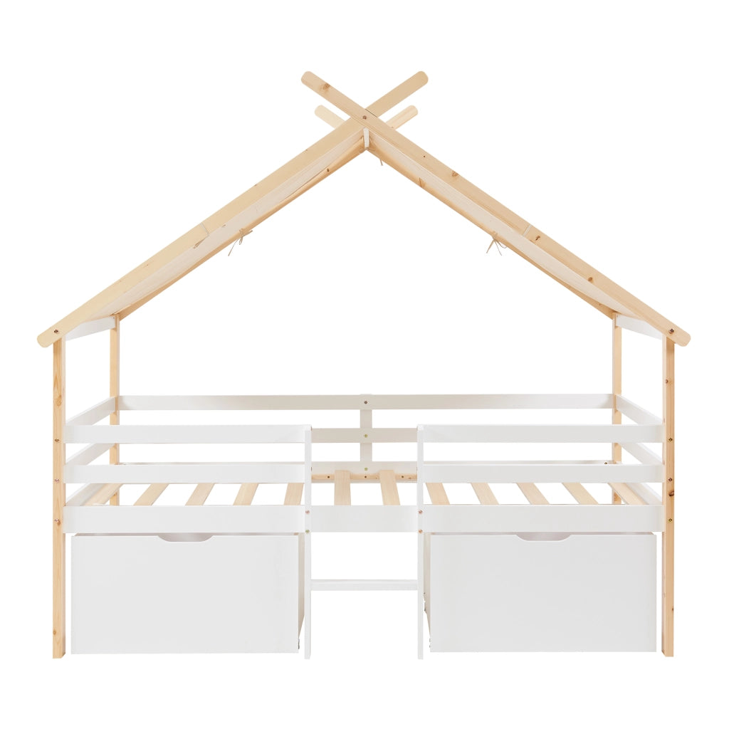 Letto Casetta per Bambini Surnadal 90x200 cm in Legno di Pino con Cassetti e Sbarre [en.casa]