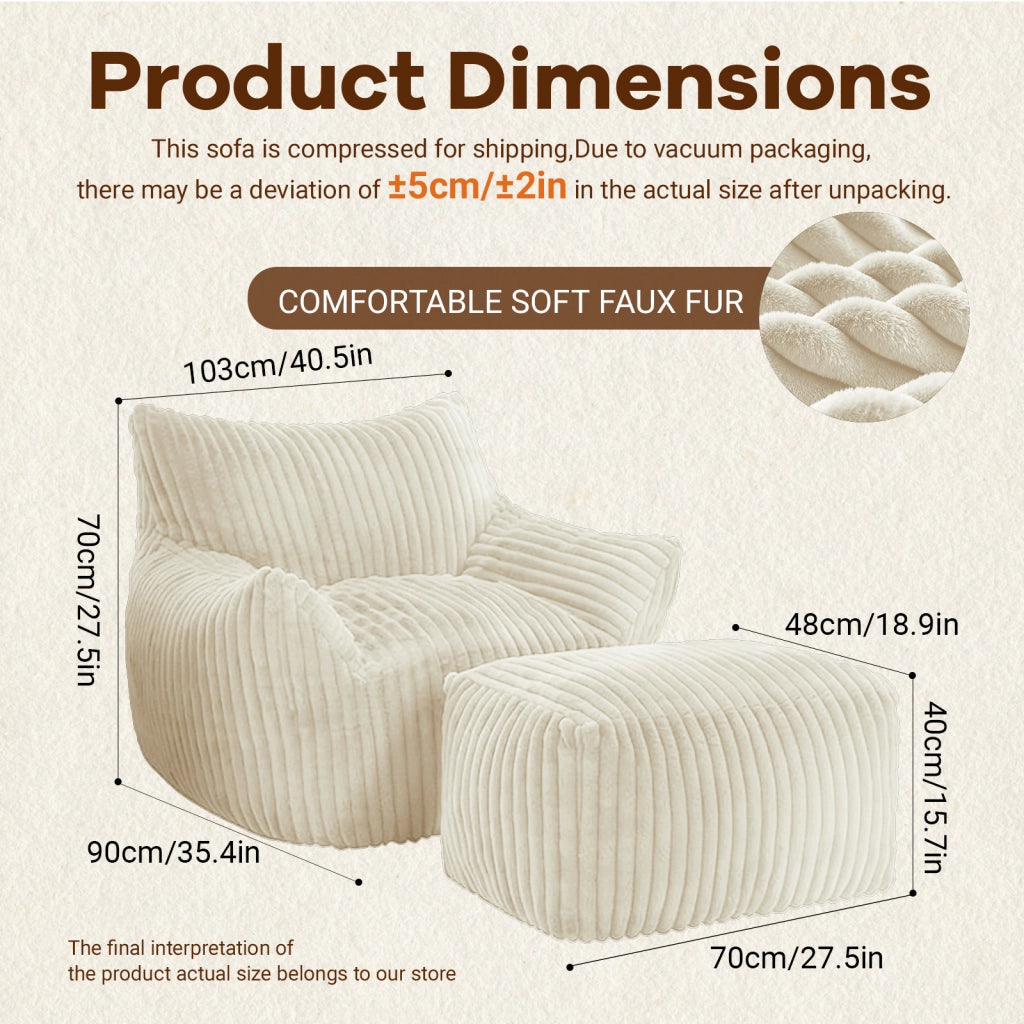 Poltrona con pouf supporto ergonomico a 5 zone per lettura e riposo in Flanella Bianco