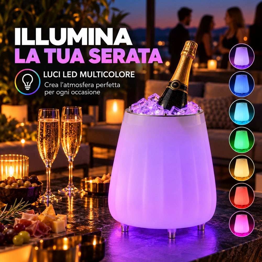 Glacette Secchiello Ghiaccio 3in1 Luci LED e Cassa Bluetooth Portaghiaccio 5L