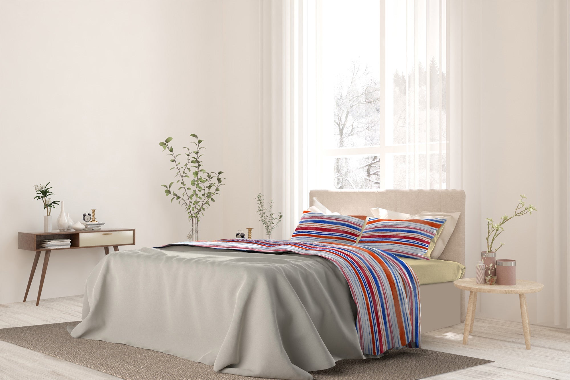 Set Lenzuola 1 Piazza e Mezzo con Stampa Sopra Sotto e Federe Strisce