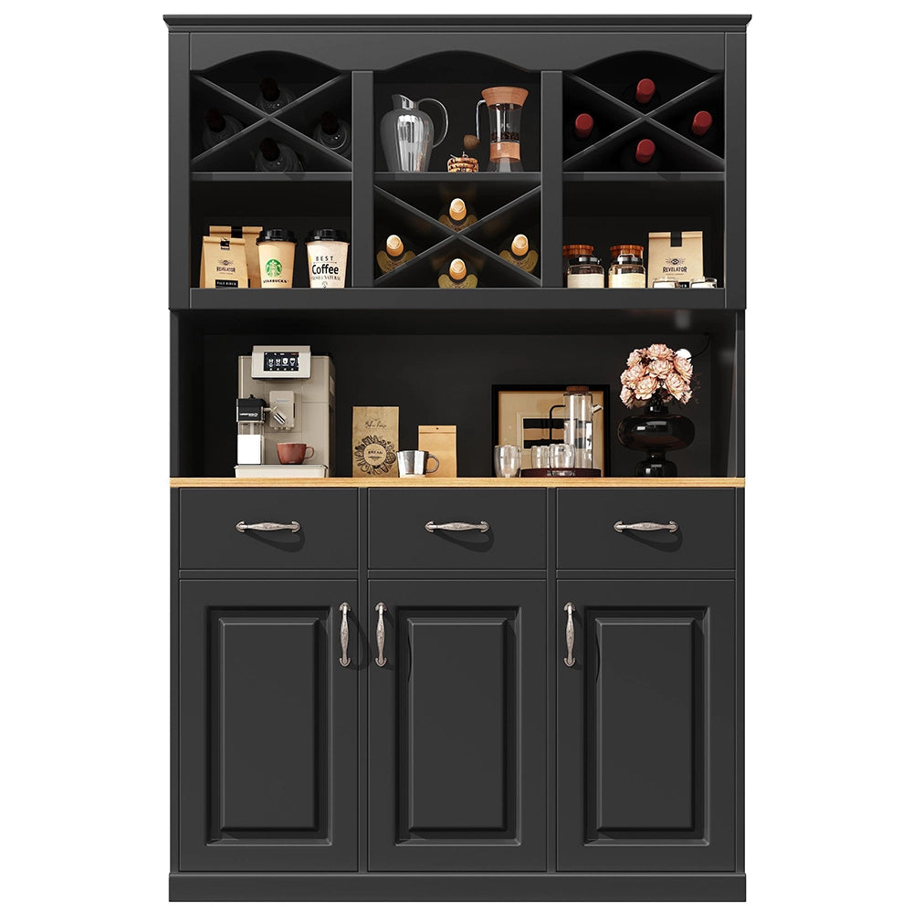 Credenza Cucina Alta 120x40x180cm - Xylo - 3 Ante, 3 Cassetti e Luci LED, Nero