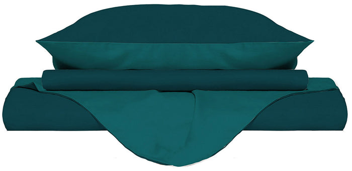 Copripiumino con Sacco e Federe Doubleface Verde Petrolio/Verde Bottiglia 1 Piazza e Mezzo