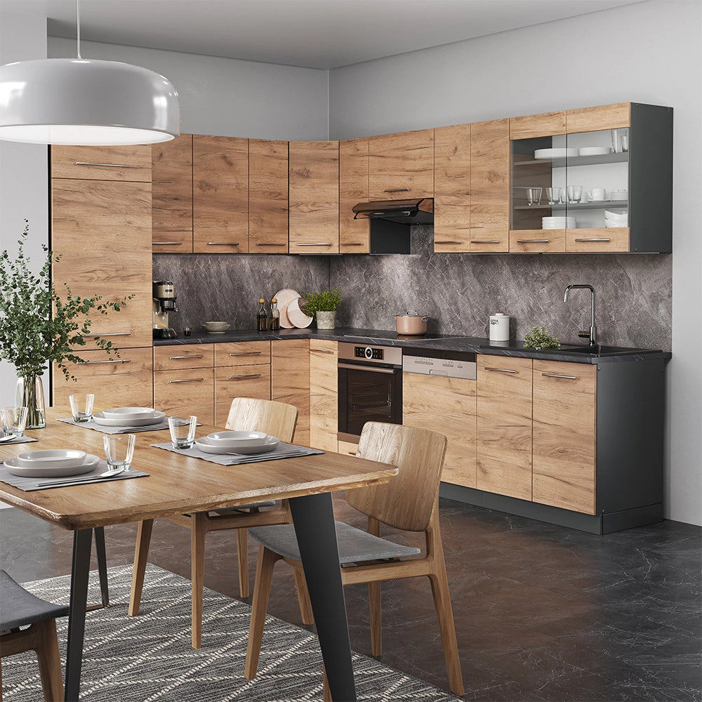 Cucina angolare completa Fame-Line Rovere dorato/Antracite 287 x 60 cm, PL Antracite Vicco