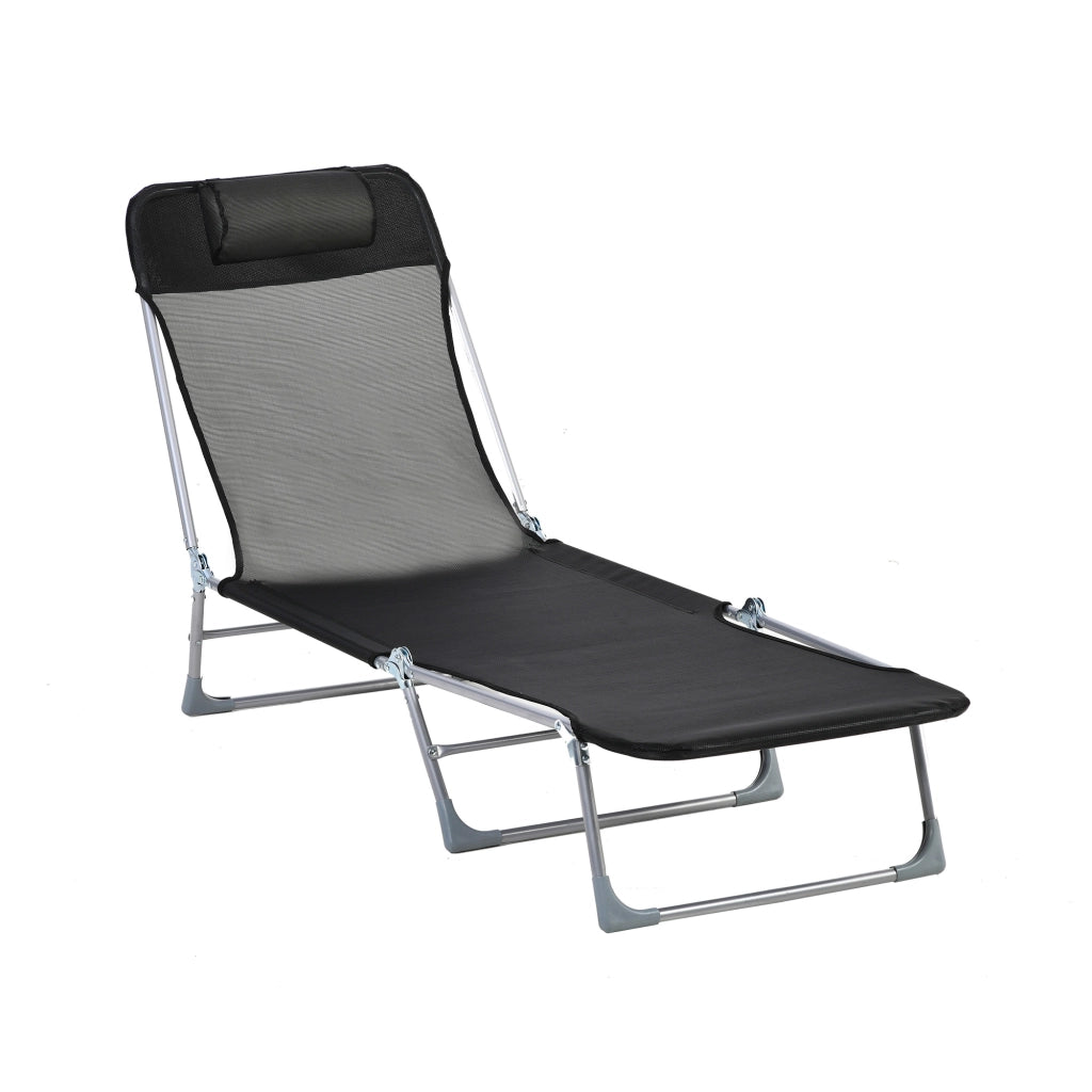 Sdraio da Giardino 182x56x28 cm Pieghevole con Schienale Reclinabile e Cuscino in Metallo e Texteline Nero