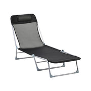 Sdraio da Giardino 182x56x28 cm Pieghevole con Schienale Reclinabile e Cuscino in Metallo e Texteline Nero
