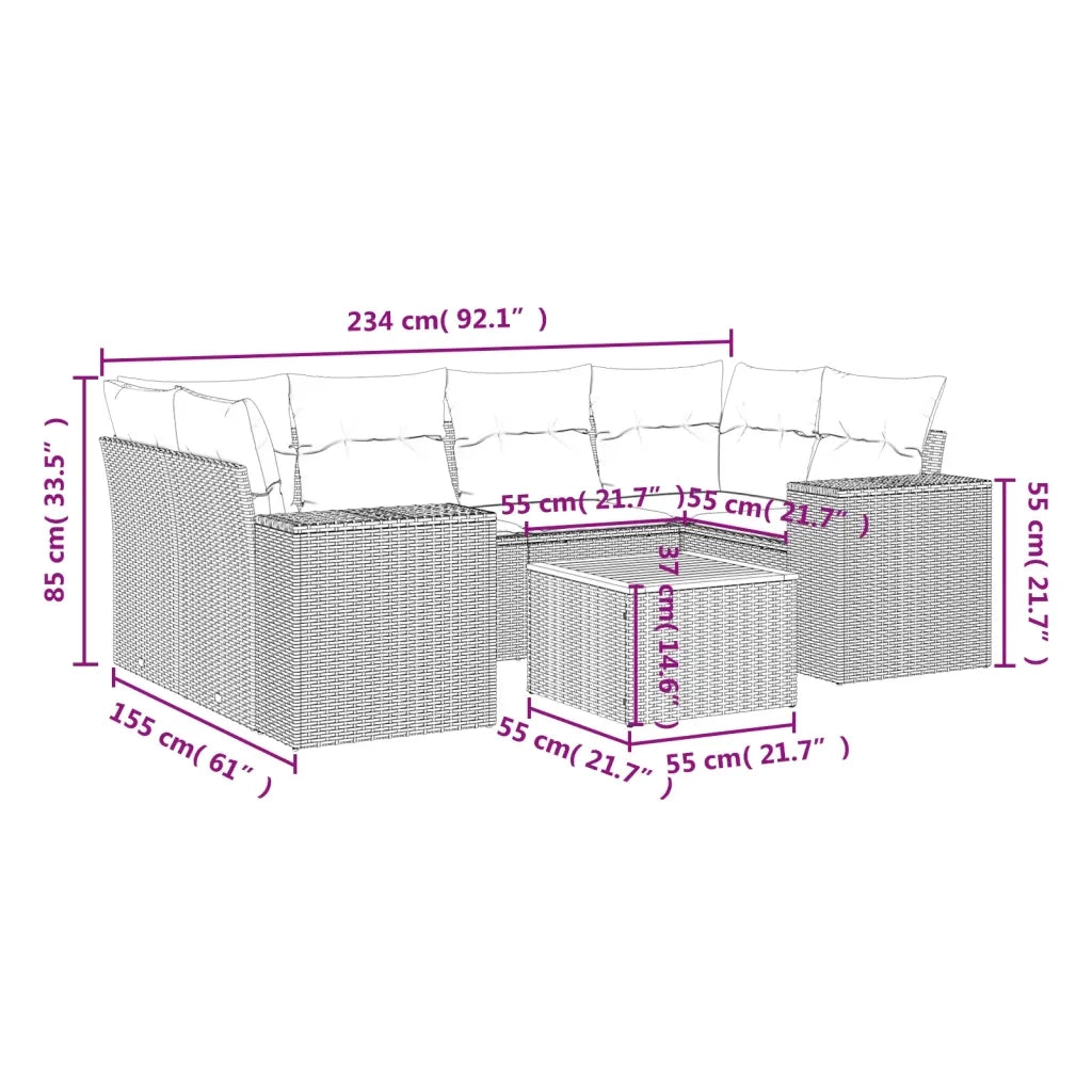 Set Divani da Giardino con Cuscini 7pz Nero Polyrattan 3225342