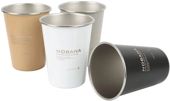 Set di 4 Bicchieri da Campeggio 350ml in Acciaio Inossidabile - Leggero - Tasca di Ripiegamento - Facile da Pulire