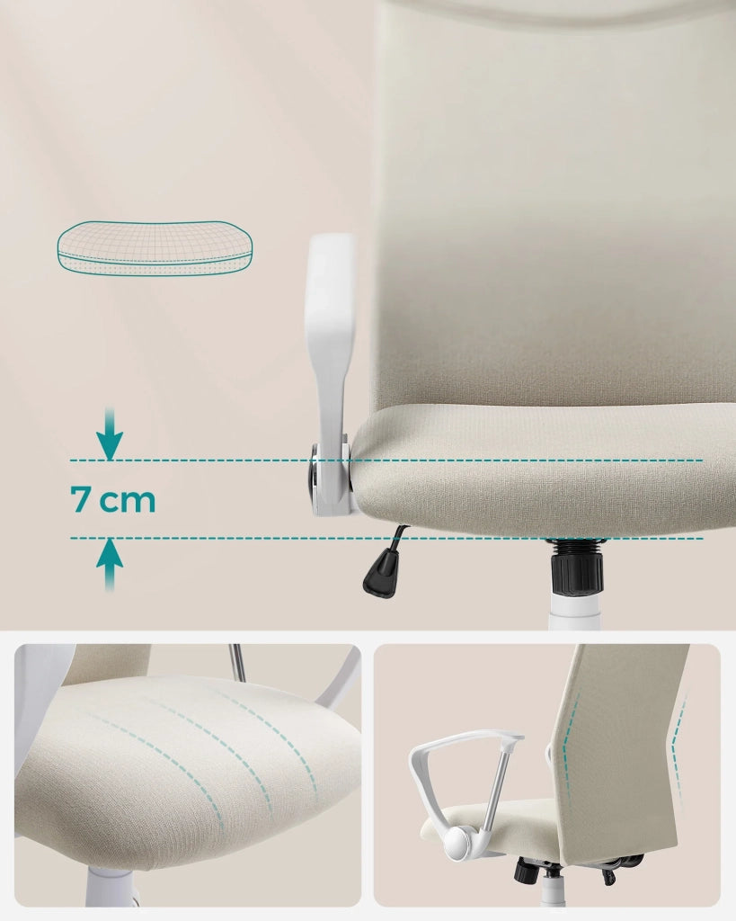 Sedia da ufficio sedia ergonomica seduta girevole imbottita rivestimento in tessuto altezza regolabile meccanismo di inclinazione capacità di carico 120 kg beige 12_0005877