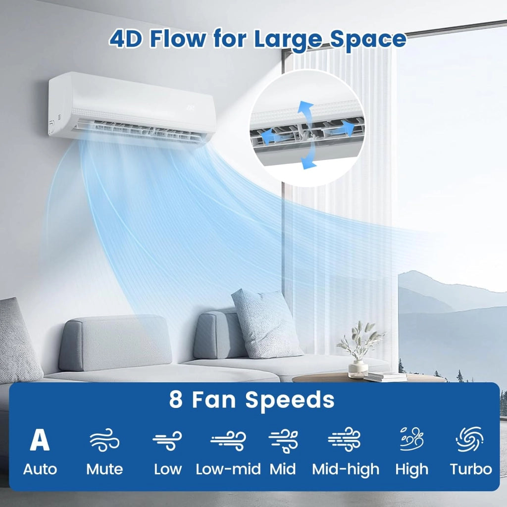 Split Condizionatore 9000 BTU Inverter R32 A++, Climatizzatore Eco, Riscaldamento/Raffreddamento/Deumidificazione, 7 Modalità, 8 Velocità del Ventilatore, Timer 24 Ore, Accessori Inclusi