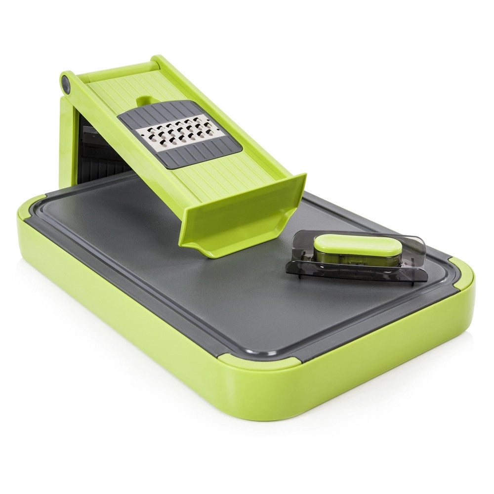 Trade Shop - Mandolina Tagliere 6 In 1 Con Lame Ultra Resistenti Design Compatto Verde Grigio Cucina -