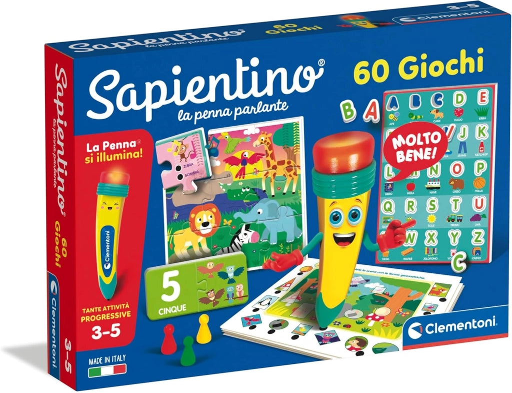 Sapientino - La Penna Parlante 60 Giochi, Gioco Educativo con Puzzle e Schede Illustrate per Imparare Alfabeto, Numeri e