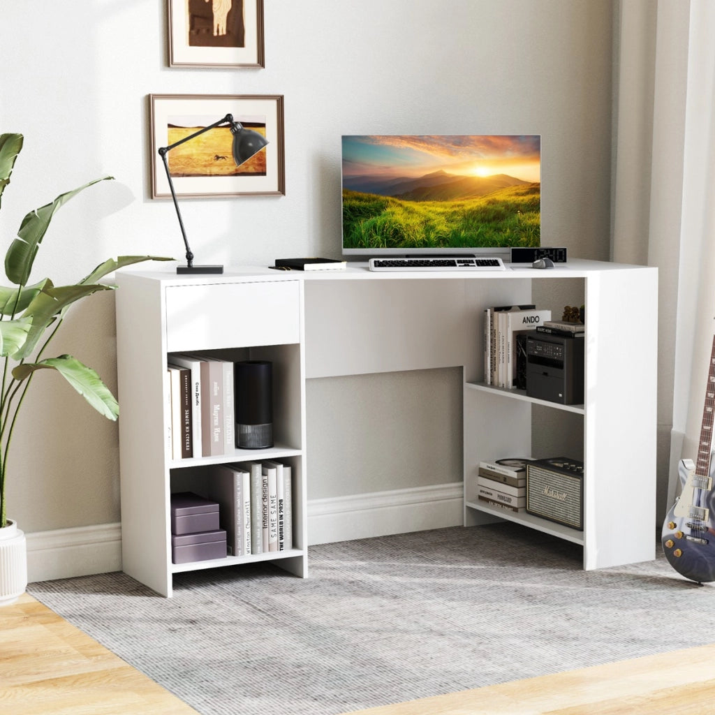 Scrivania executive da 120 cm con cassetto e ripiani per archiviazione-Scrivania ad angolo L Bianca