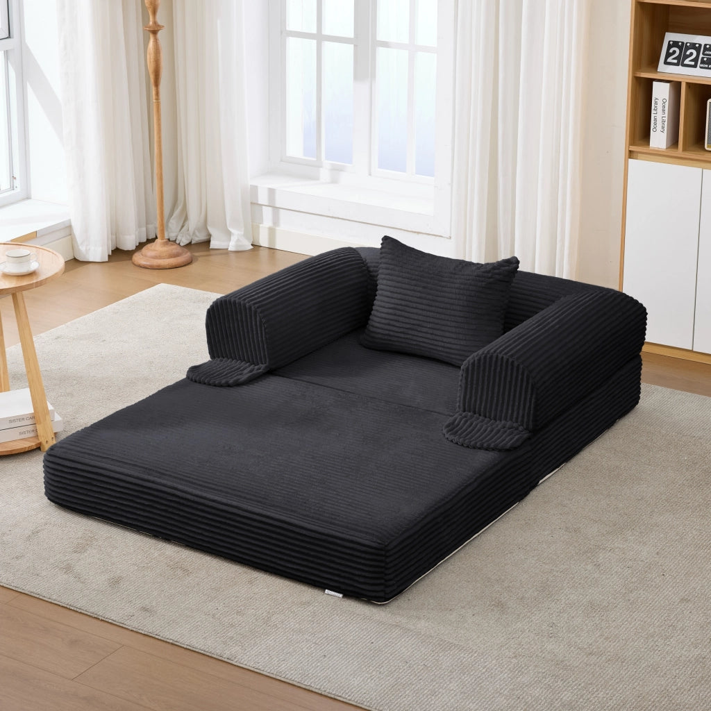Poltrona letto convertibile in velluto a coste con funzione letto, cuscino incluso, per piccoli spazi e salvaspazio, nero
