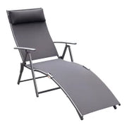 Lettino Sedia a Sdraio da Giardino Pieghevole con Cuscino, Schienale con 7 Reclinazioni, 137x63.5x100.5cm, Grigio