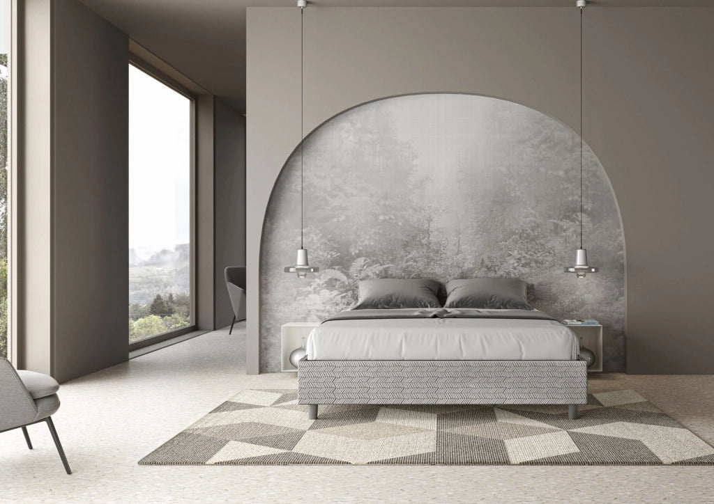 Letto Matrimoniale 160x200 cm con Rete e Contenitore Giroletto con Alzata Comoda Imbottito in Tessuto Aragona Azelia