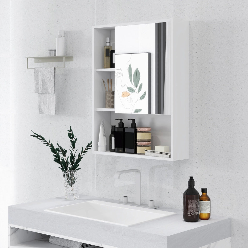 Armadietto con Specchio da Bagno con Mensole a Giorno 60x15x76cm Bianco