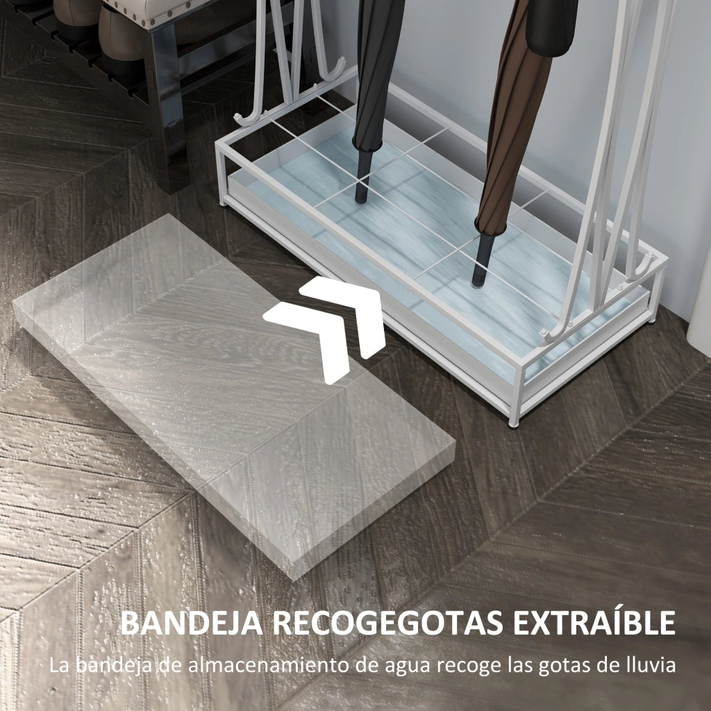 Portaombrelli con attaccapanni e bandella raccogocce ¨C zephmum ¨C 50x24x68 cm bianco acciaio