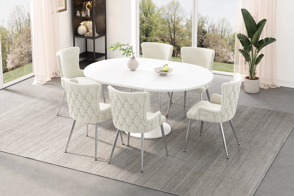 Sedia da pranzo set da 6 con gambe in metallo design moderno per sala da pranzo soggiorno o camera in velluto beige