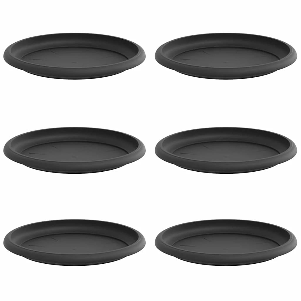 Set di 6 vassoi rotondi per fiori 19 x 19 x 2 cm leggeri e resistenti stile moderno plastica nera 02_0059343