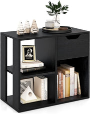 Libreria Scaffale, Libreria Bianco in Legno con Cassetto e 3 Cubi, 60 x 30 x 53 cm, Scaffale Multiuso per Soggiorno, Ingresso, Ufficio e Cameretta (Nero)