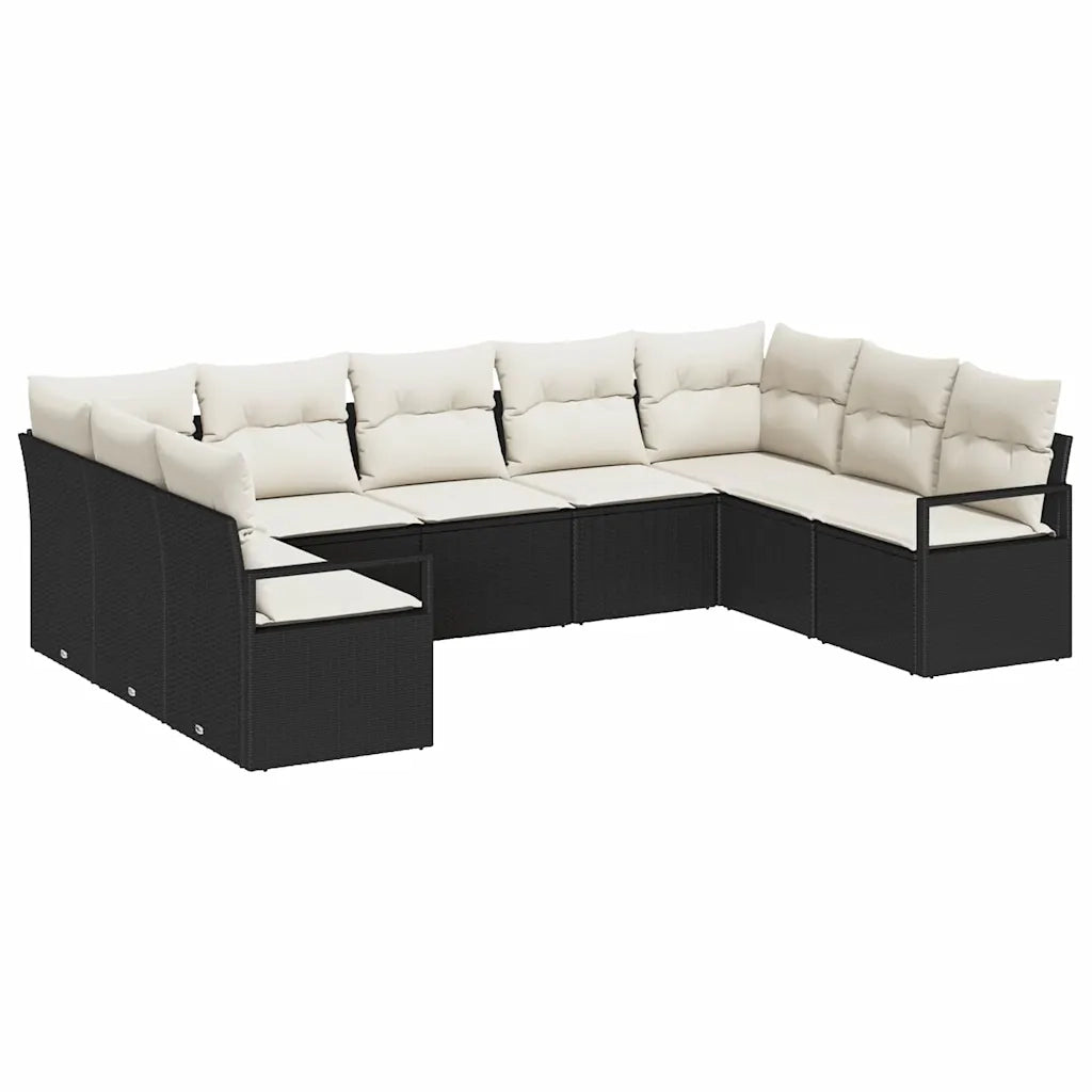 Set di divani con cuscino 9 pcs Nero polyrattan