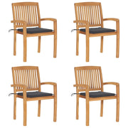 Sedie da Giardino Impilabili 4 pz con Cuscini Massello di Teak