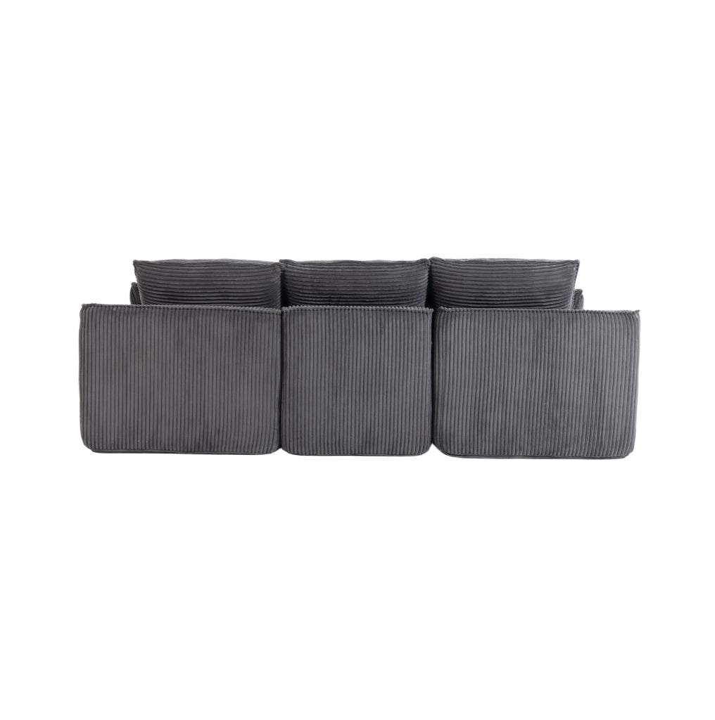 Divano modulare 3 posti con pouf in velluto a coste grigio scuro, confortevole e versatile