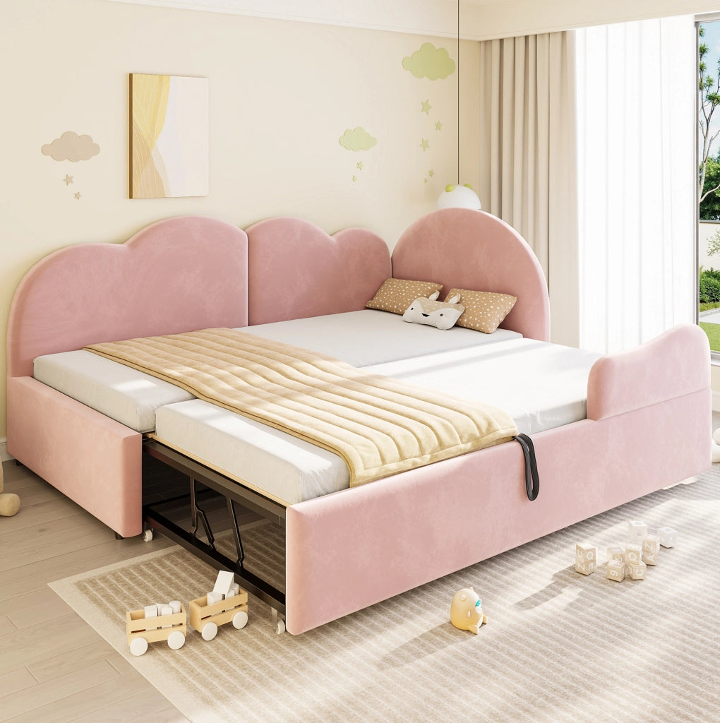 Letto imbottito L con letto estraibile 90x200 cm; velluto rosa